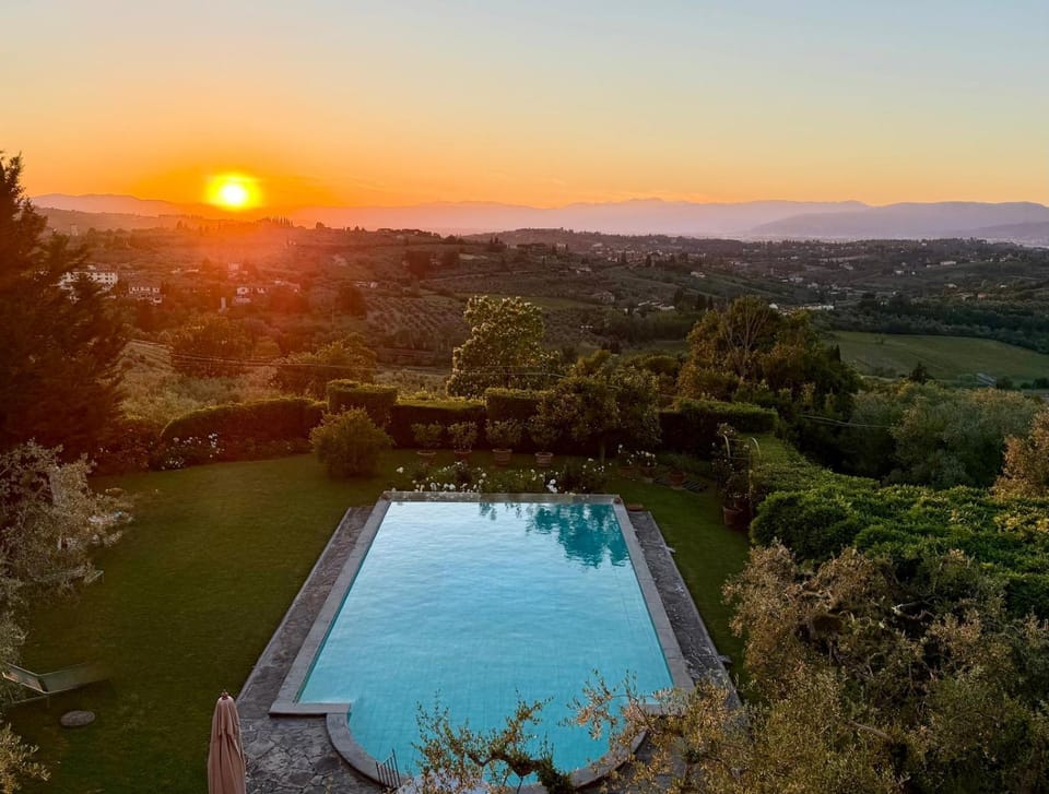 Natural landscape, Pool view, Swimming pool, Sunset