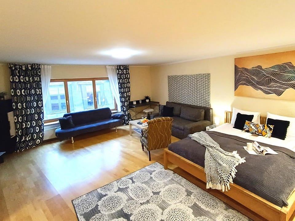 Bed, Living room, Photo of the whole room, Seating area, Bedroom