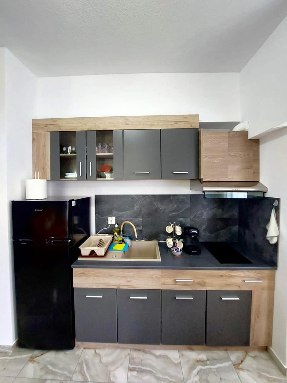 Kitchen or kitchenette, stove