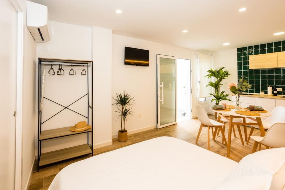 Bed, TV and multimedia, Kitchen or kitchenette, Photo of the whole room, Seating area, Dining area, Bedroom, air conditioner