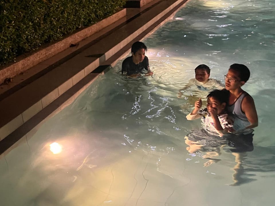 Night, Pool view, Swimming pool