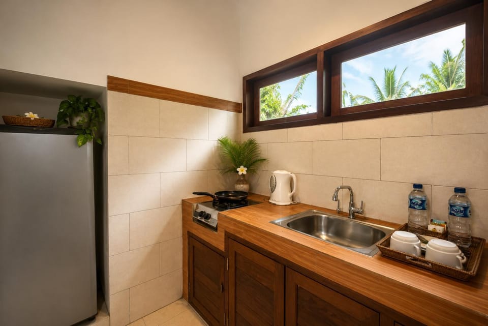 Kitchen or kitchenette, stove
