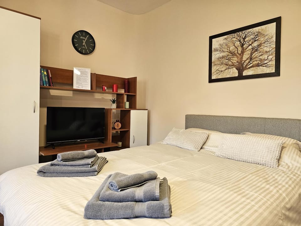 Bed, TV and multimedia, Photo of the whole room, Bedroom, towels