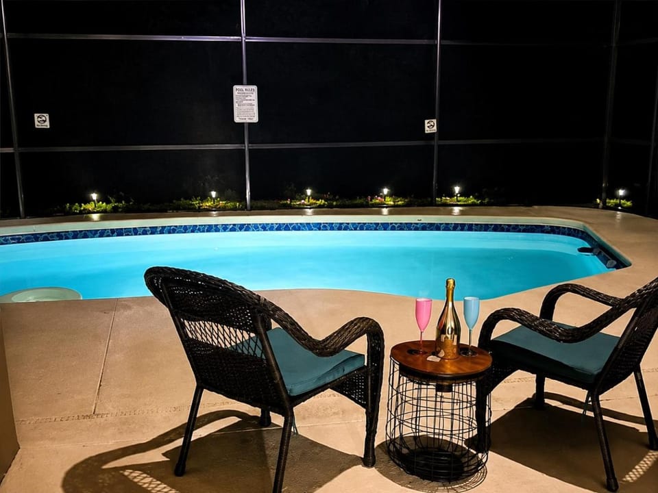 Night, Pool view, Swimming pool