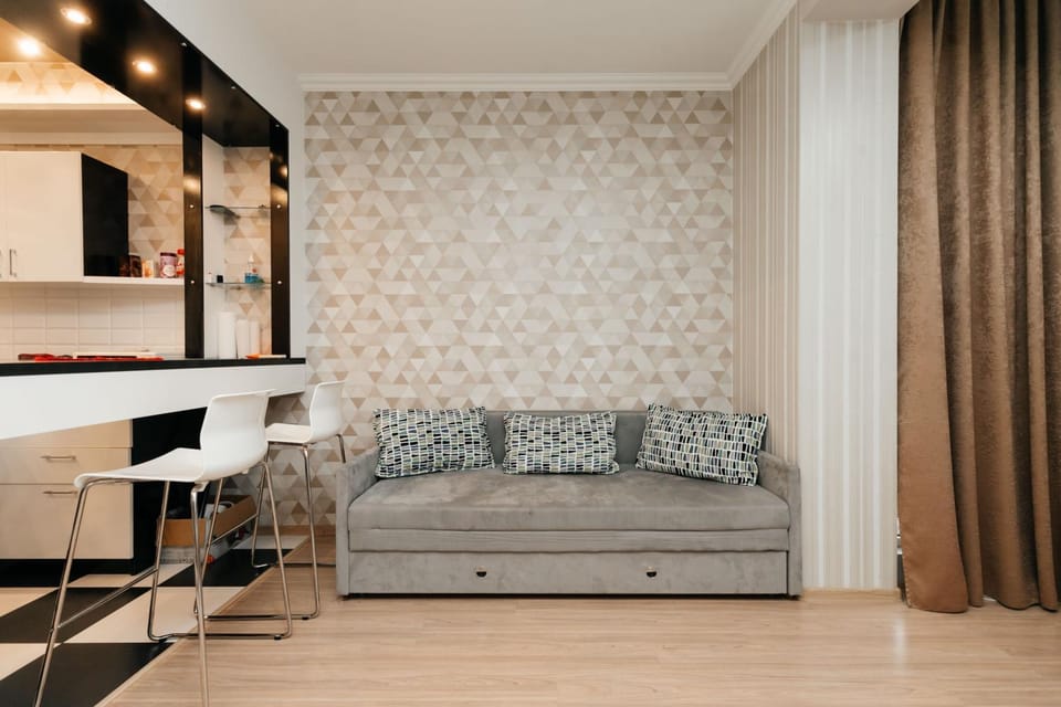 Kitchen or kitchenette, Living room, Seating area