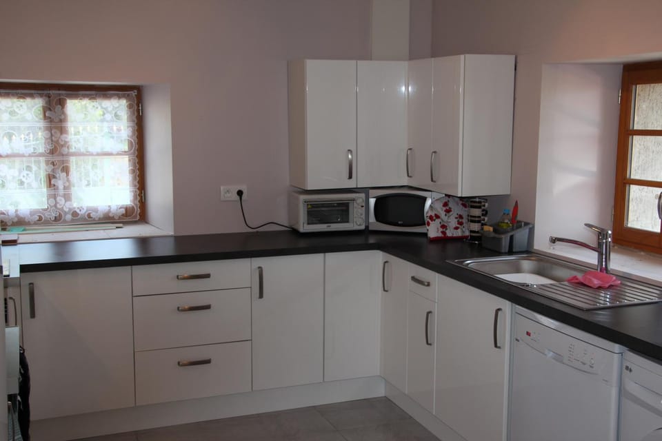 Kitchen or kitchenette, dishwasher, stove, toaster