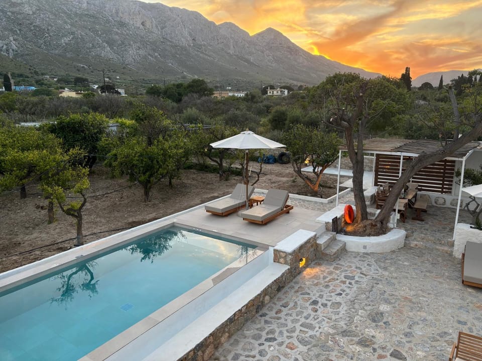 Natural landscape, Garden, Pool view, Swimming pool, Swimming pool, Sunset