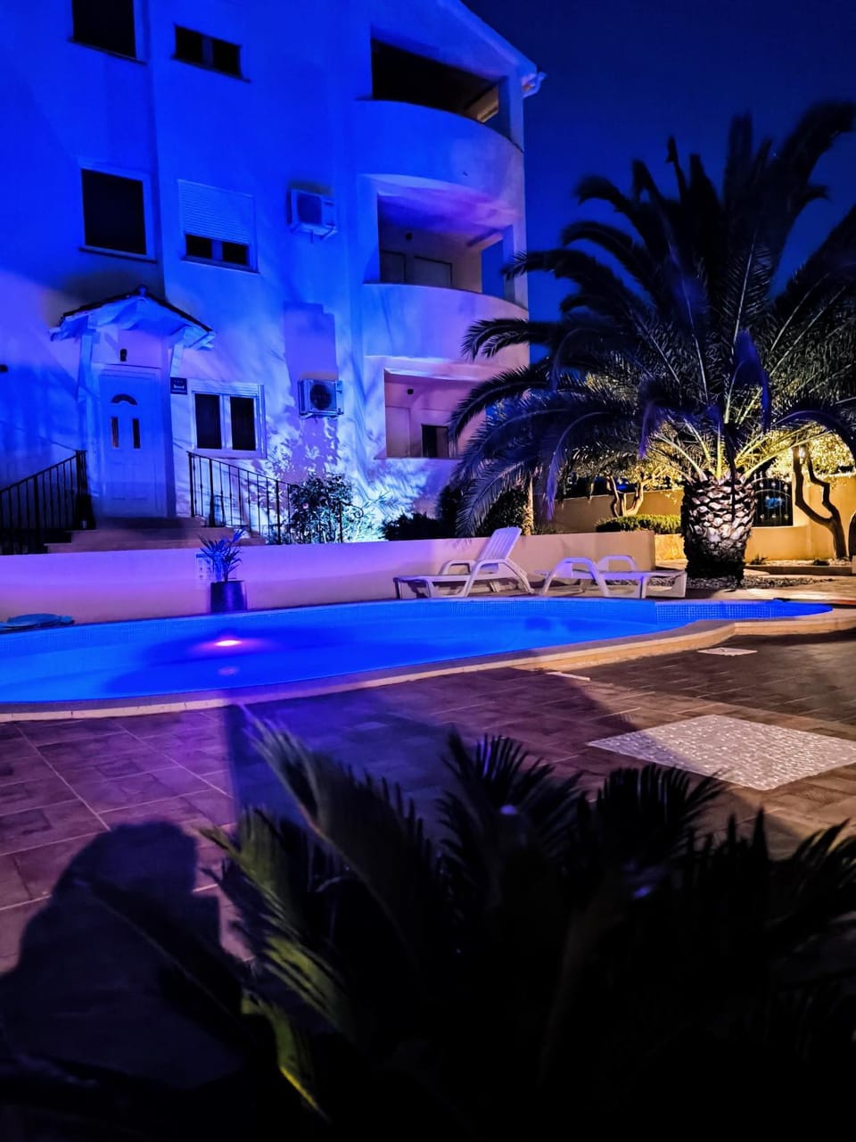 Property building, Night, Pool view, Swimming pool