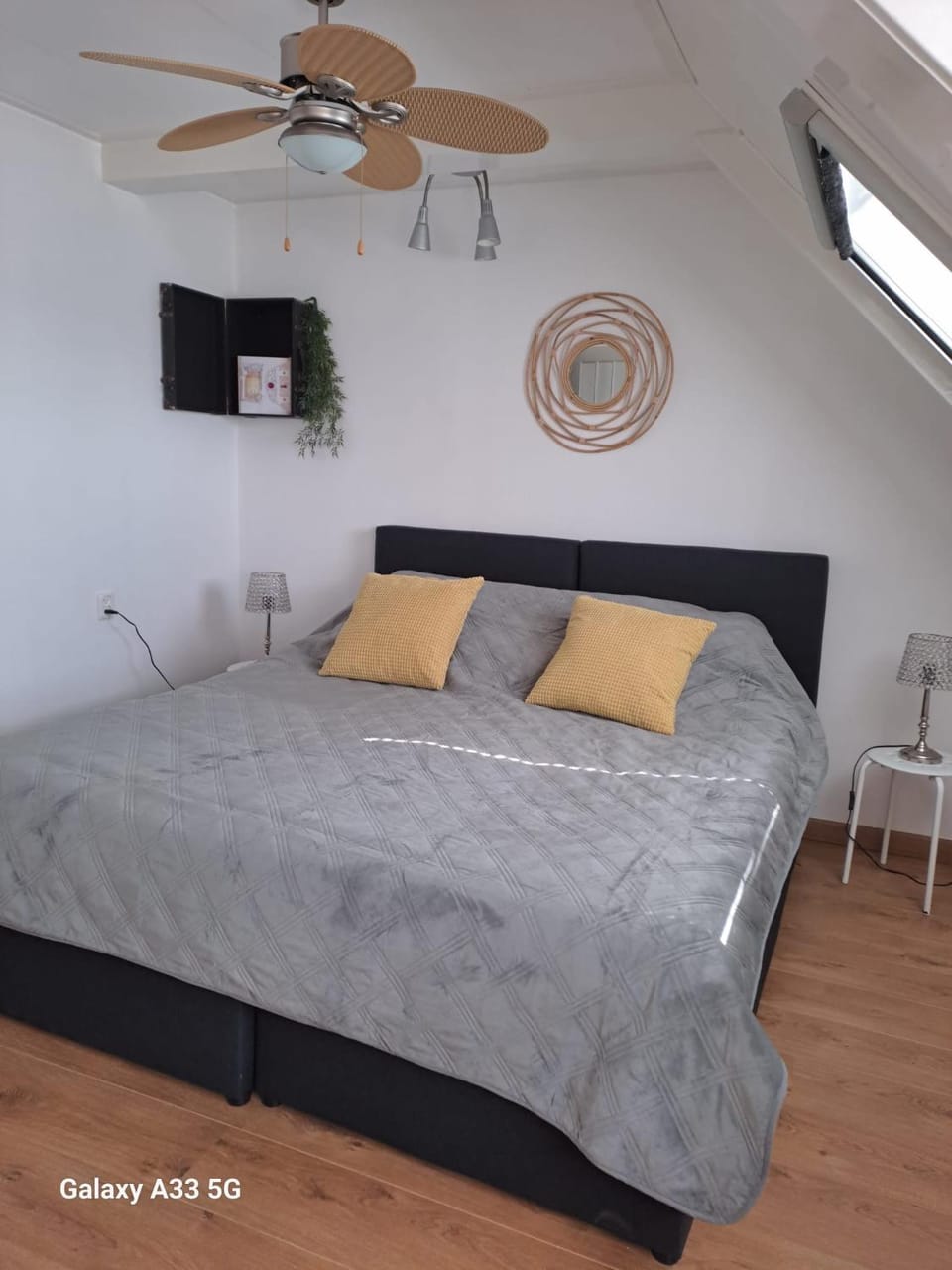 Bed, fireplace