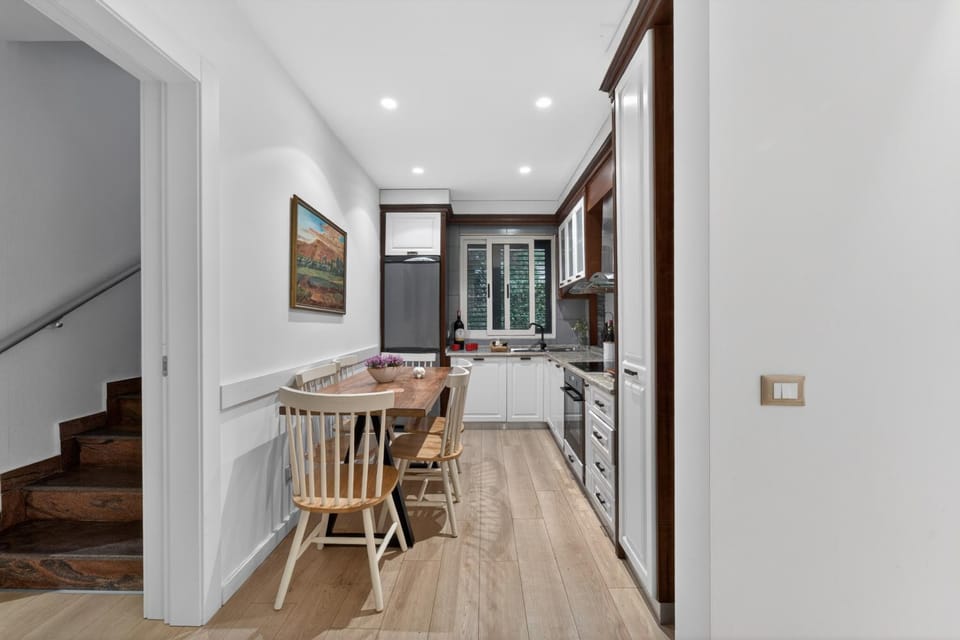 Kitchen or kitchenette, stove