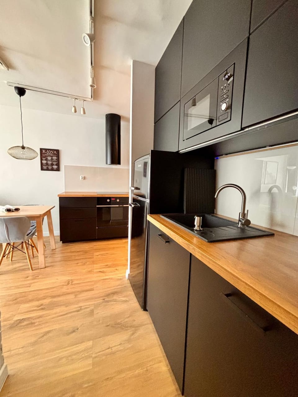 Kitchen or kitchenette, microwave
