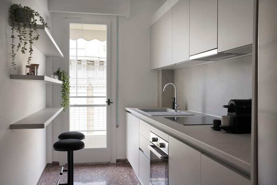 Kitchen or kitchenette, stove