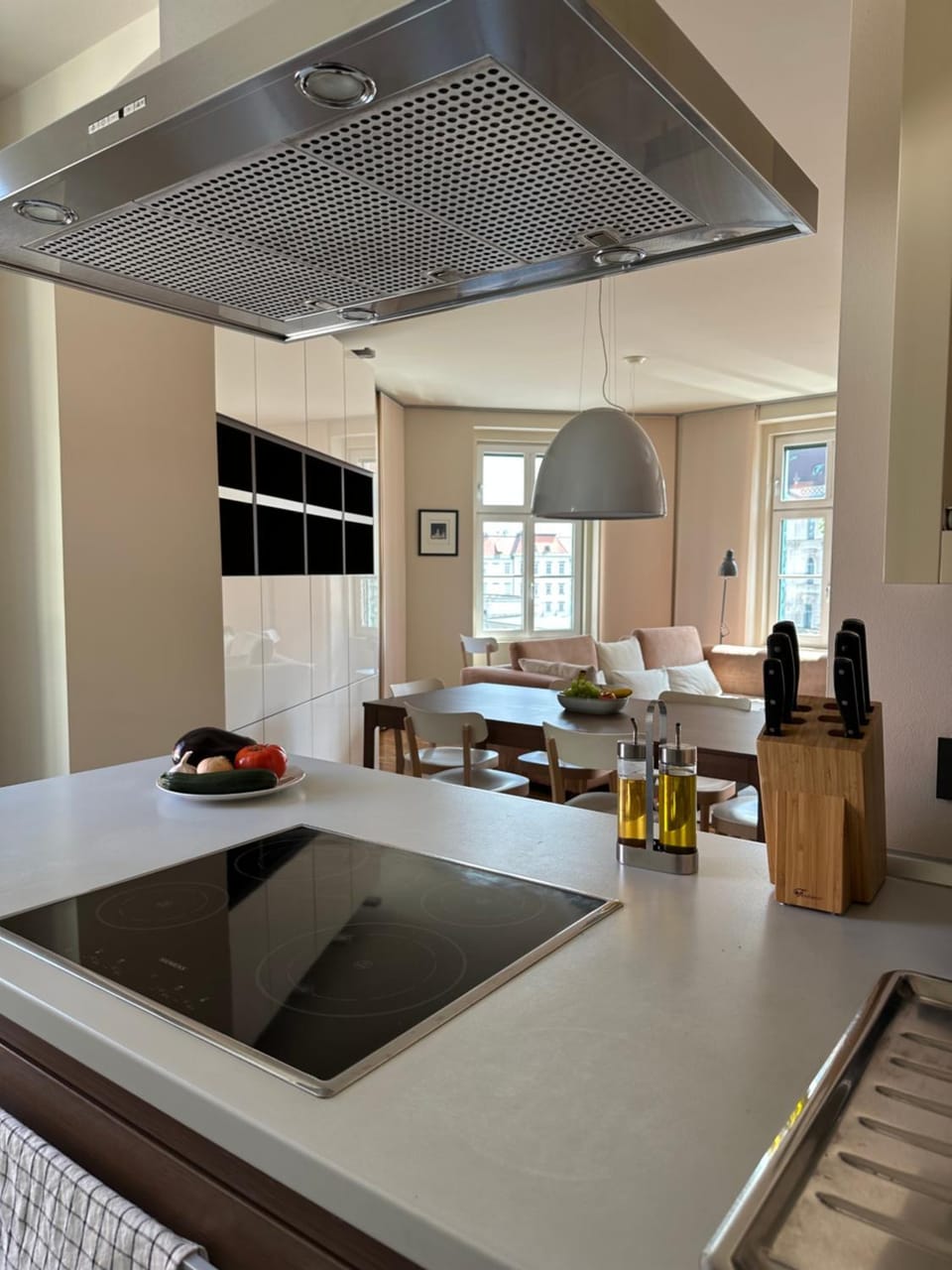 Kitchen or kitchenette, stove