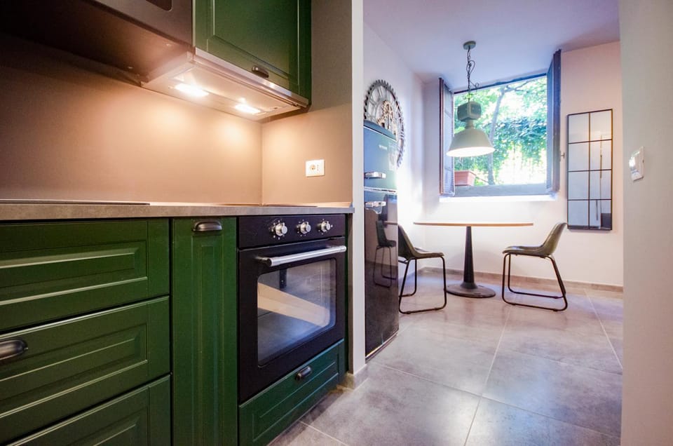 Kitchen or kitchenette, stove