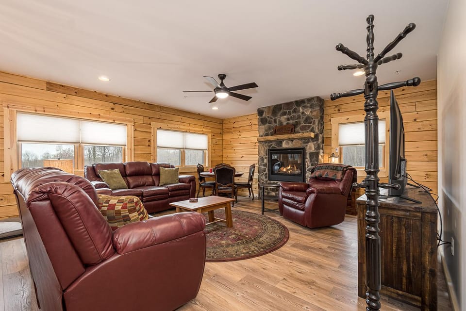 Living room, Seating area, Garden view, fireplace, furniture