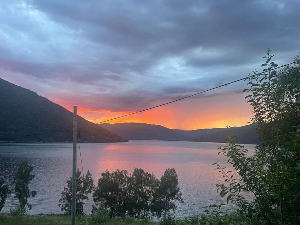 Natural landscape, Lake view, Mountain view, Sunset