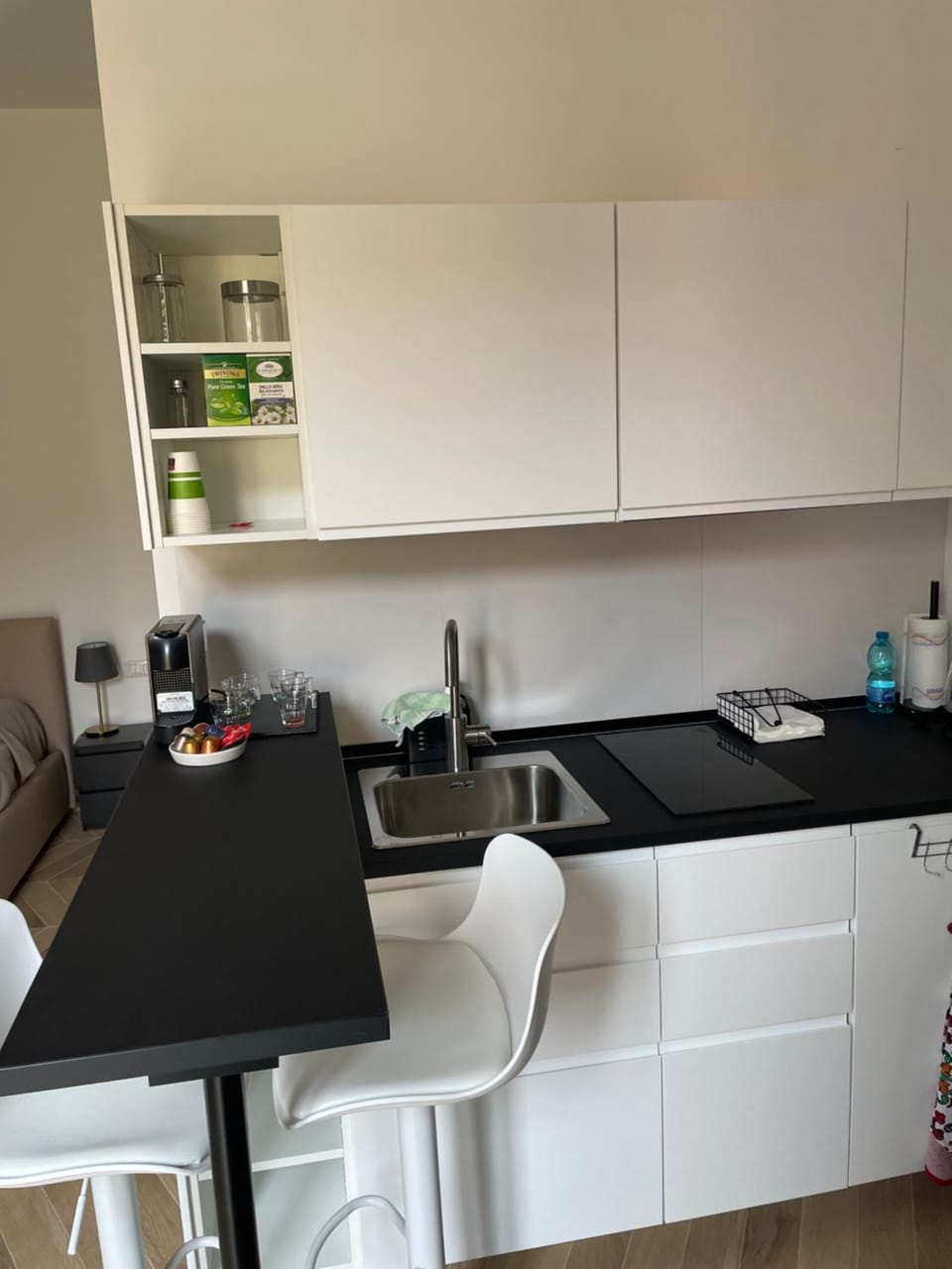 Kitchen or kitchenette, stove