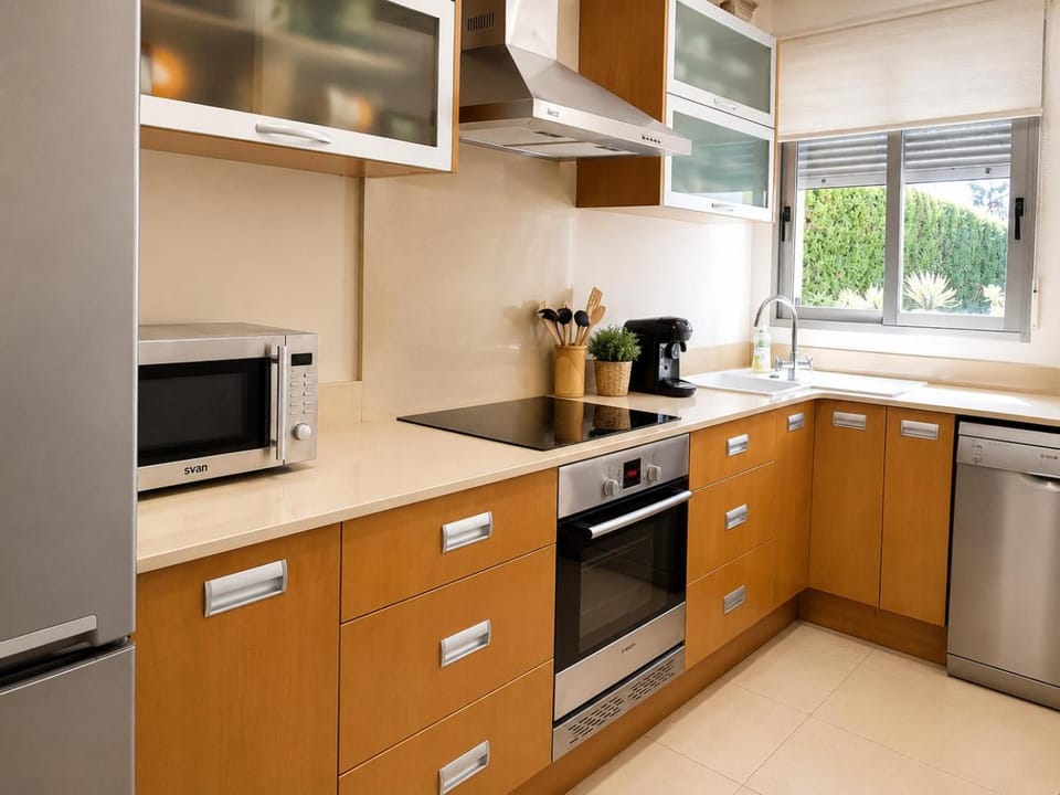Kitchen or kitchenette, stove