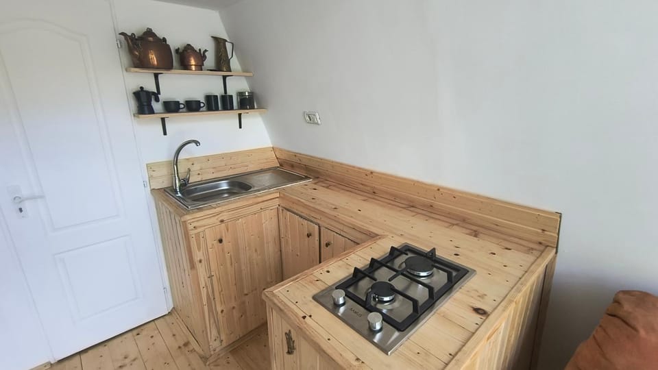 Kitchen or kitchenette, stove