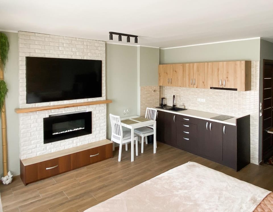 Bed, TV and multimedia, Kitchen or kitchenette, stove