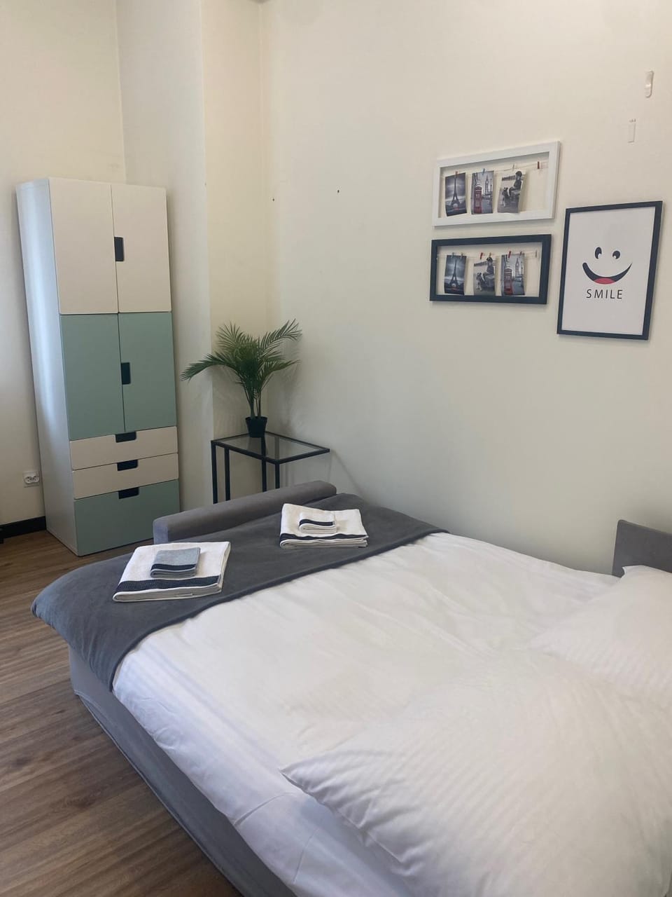 Bed, wardrobe