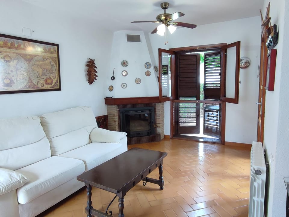 Living room, fireplace, flat iron