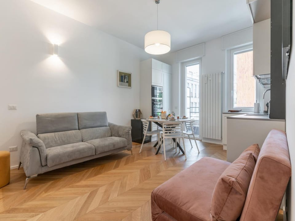 Kitchen or kitchenette, Living room, Seating area, Dining area