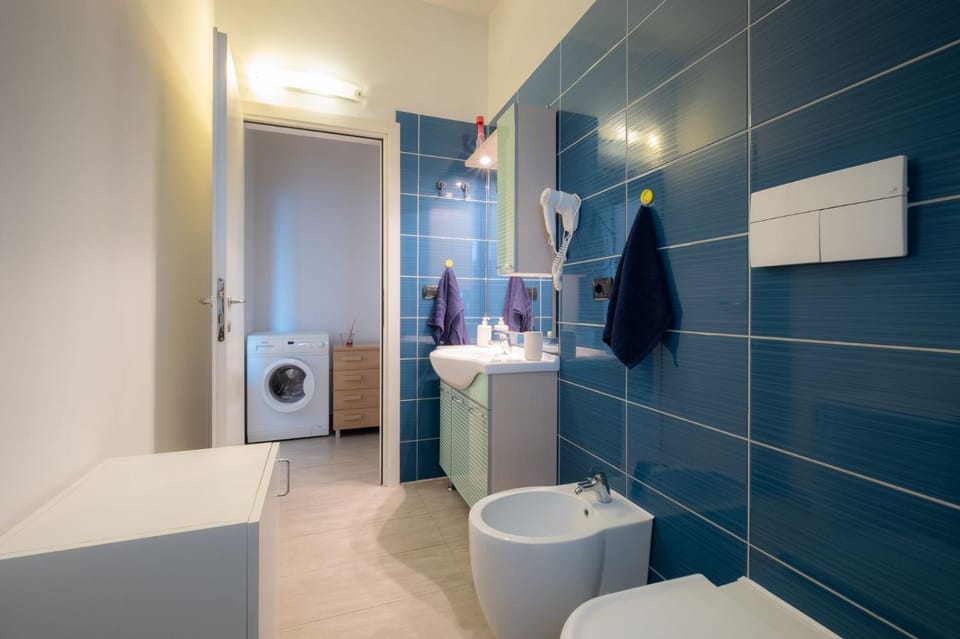 Toilet, Bathroom, towels, washing machine