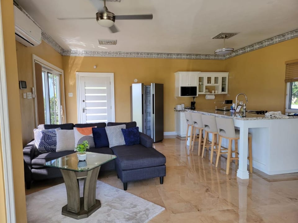 Kitchen or kitchenette, Living room, Seating area, Dining area, fireplace, minibar