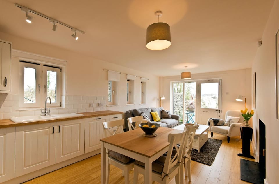 Coffee/tea facilities, Kitchen or kitchenette, Living room, Seating area, Dining area, fireplace, washing machine