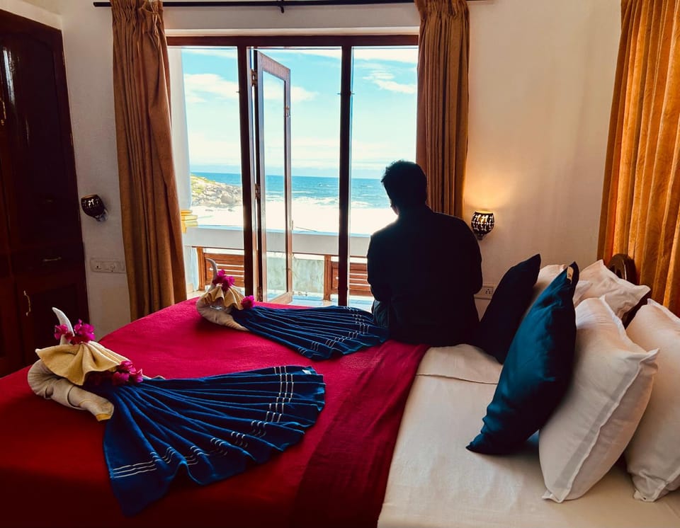 Bed, People, Bedroom, Sea view