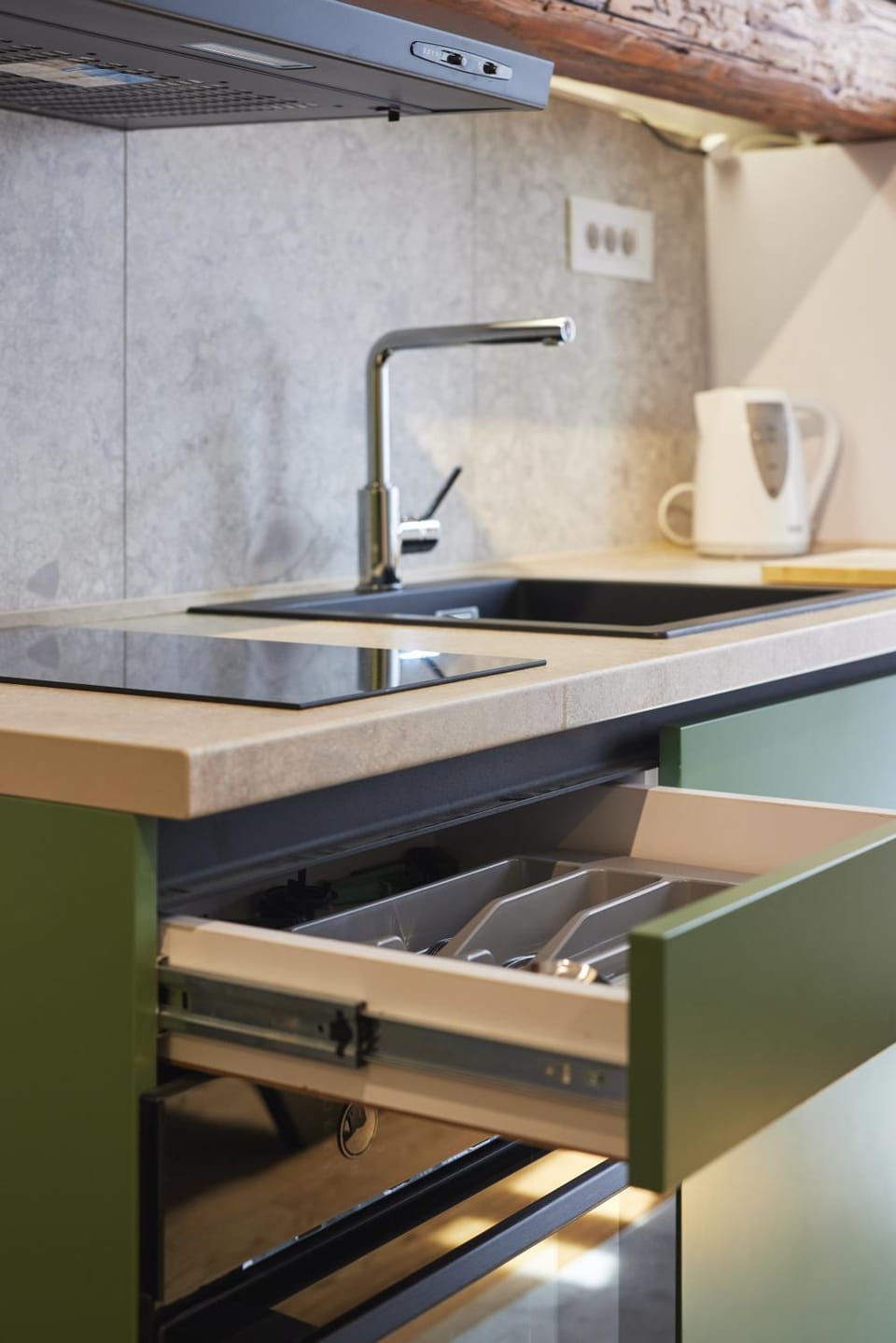 Kitchen or kitchenette, stove