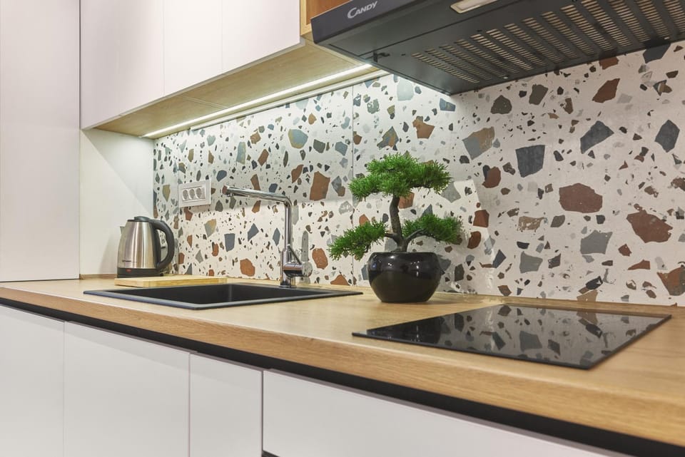 Kitchen or kitchenette, stove
