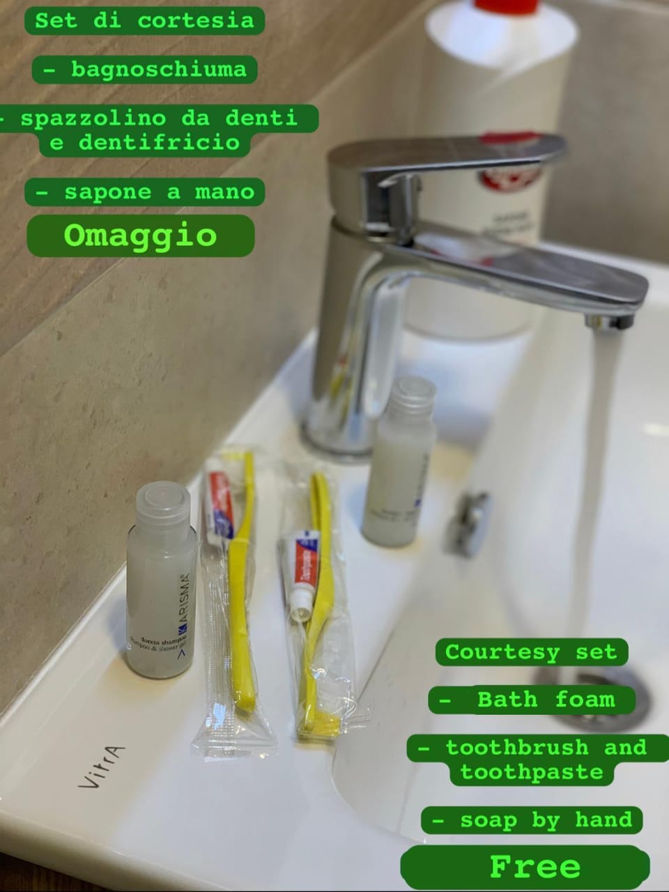 Bathroom, Text overlay