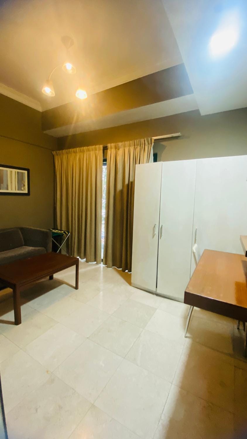 Bed, Living room, Seating area