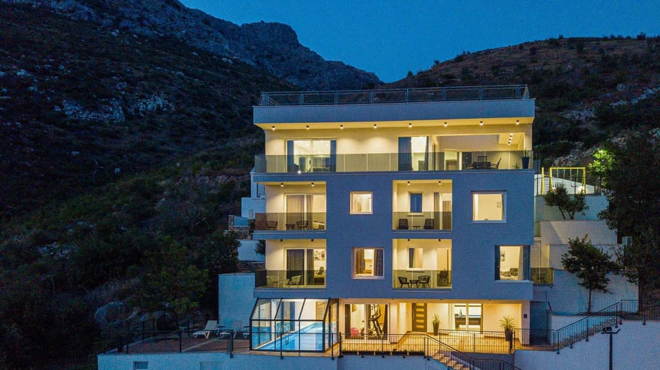 Property building, Night, Natural landscape, View (from property/room), Balcony/Terrace