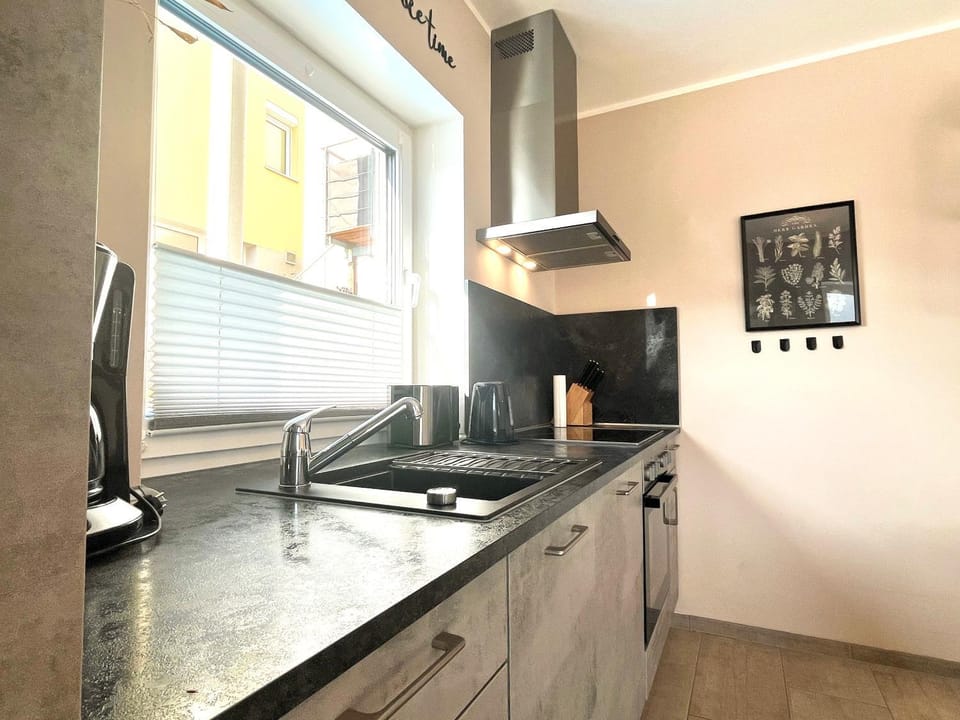 Kitchen or kitchenette, dishwasher, stove