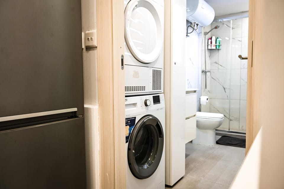 Bathroom, washing machine, dryer