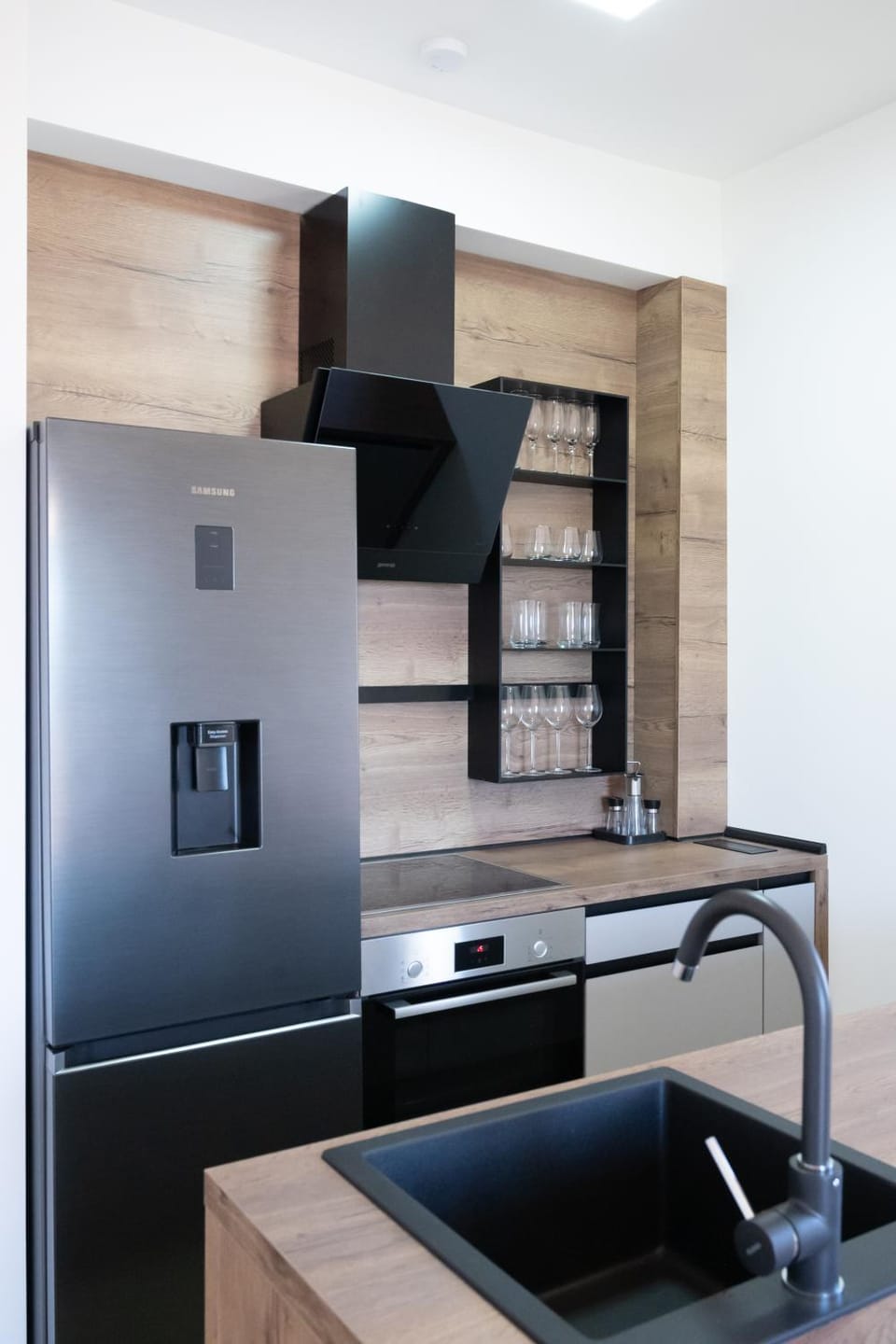 Kitchen or kitchenette, stove
