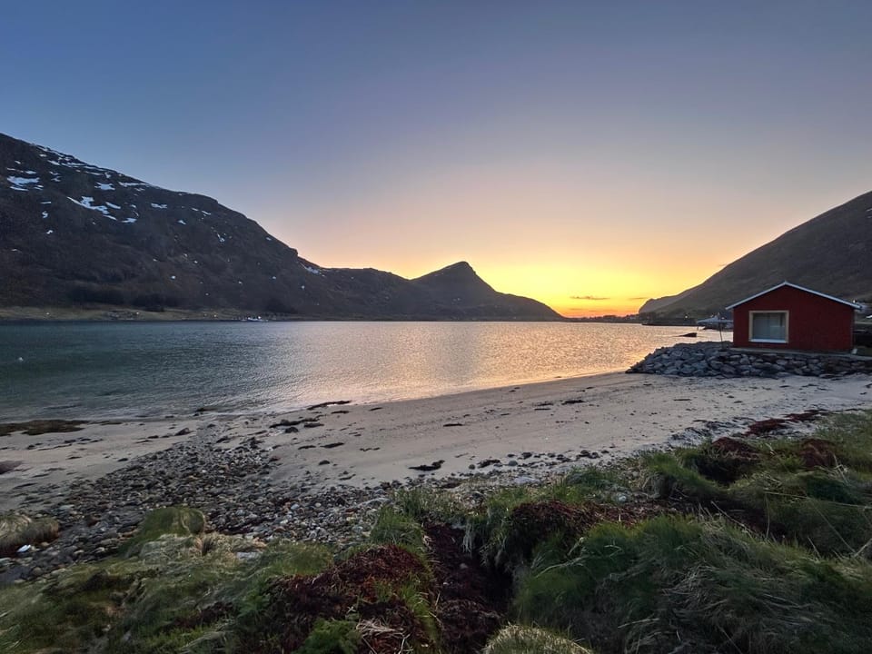 Natural landscape, Beach, Mountain view, Sunset