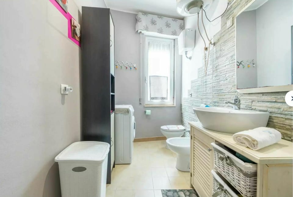 Bathroom, bidet, towels, dryer