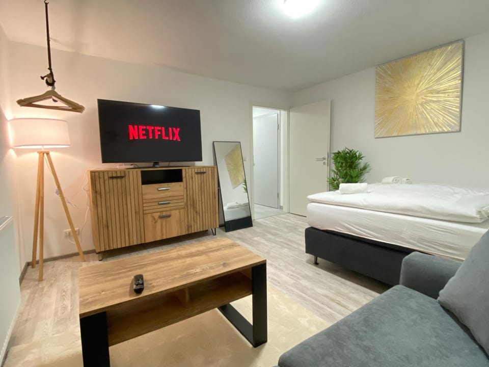 Bed, TV and multimedia, Living room, Photo of the whole room, Seating area, Evening entertainment, Bedroom, wardrobe