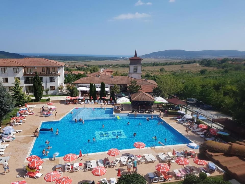 Natural landscape, Bird's eye view, Swimming pool, sunbed