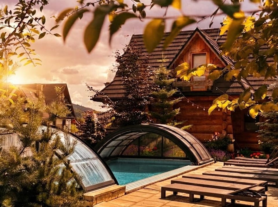 Natural landscape, Garden, Autumn, Pool view, Swimming pool, sunbed