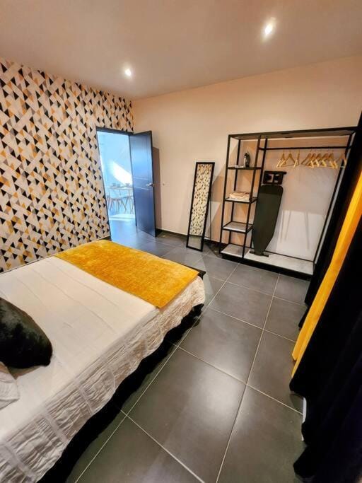 Bed, Photo of the whole room, Bedroom, furniture, towels, wardrobe