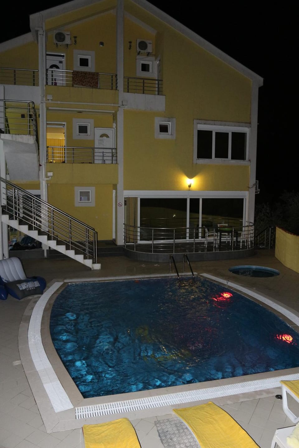 Property building, Night, Balcony/Terrace, On site, Pool view, Swimming pool