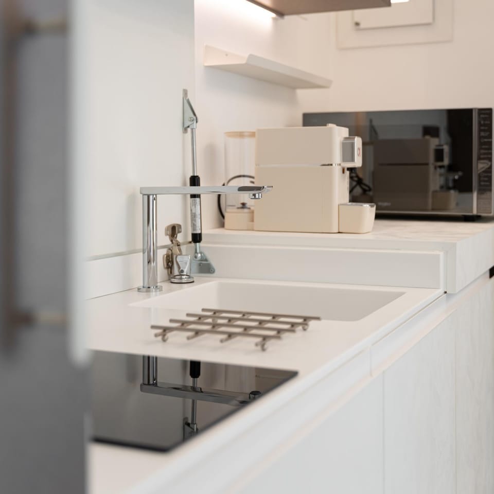 Kitchen or kitchenette, stove