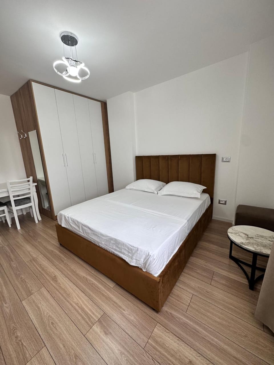 Bed, wardrobe