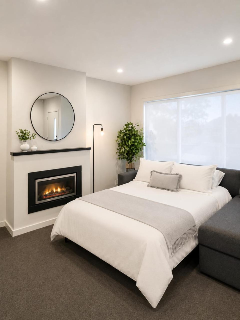 Bed, Day, Photo of the whole room, Bedroom, fireplace