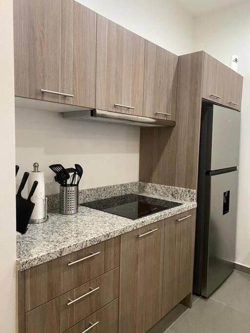 Kitchen or kitchenette, stove